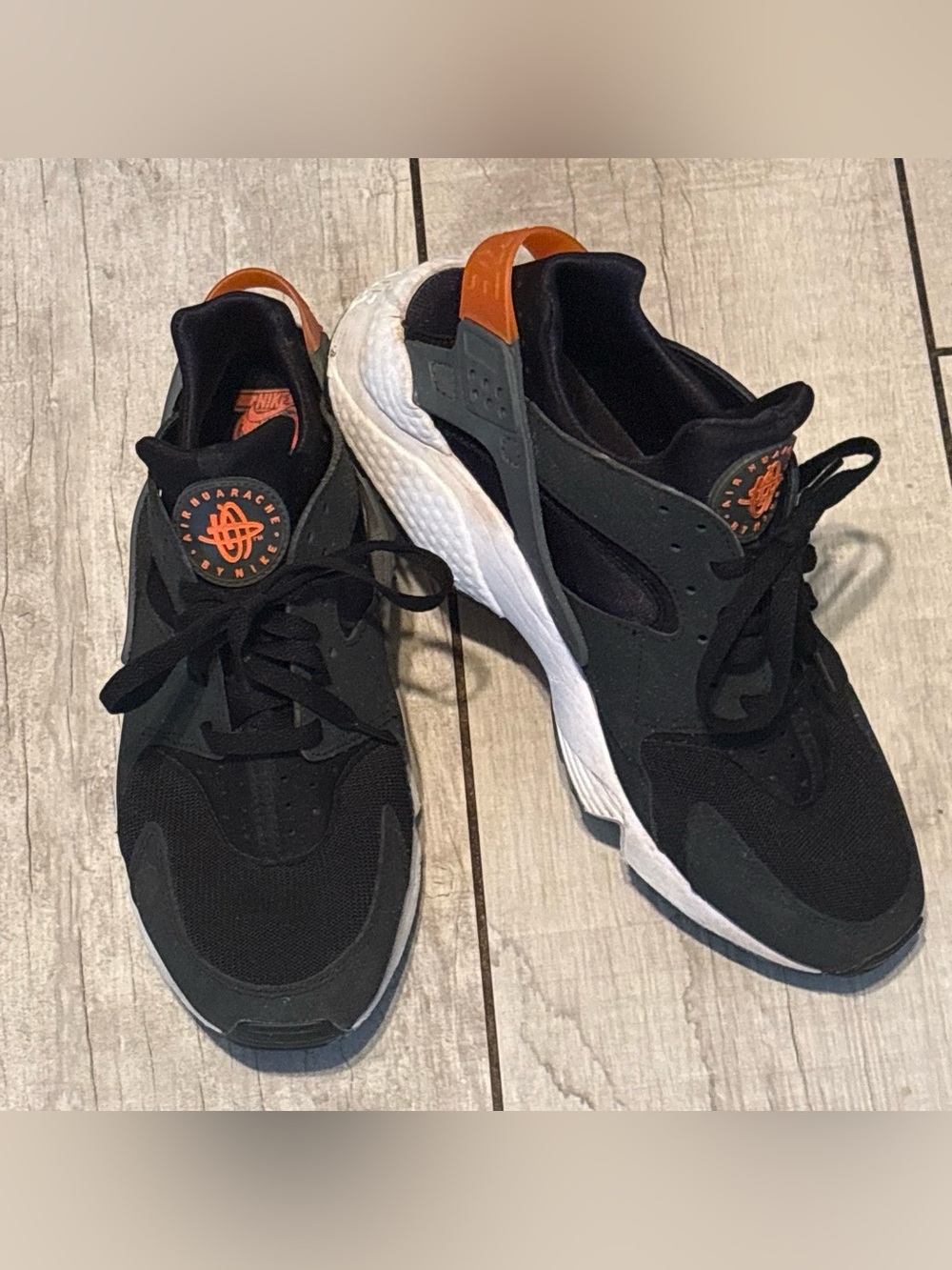 Nike Air Huarache Black with Safety Orange Accent